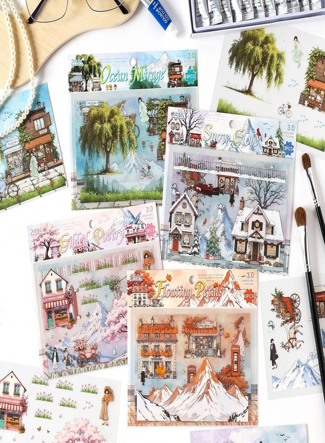 SAMVARDHAN Landscape PET Stickers Set - 3 Sheets Each | Ocean Mirage, Snow Globe, Gilded Poetry & Floating Petals Decorative Stickers for Scrapbooking, Planners & Aesthetic DIY Crafts - Image 1